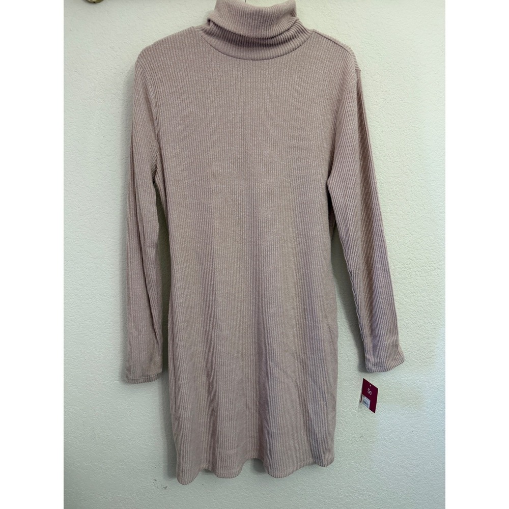 NWT SO Ribbed Turtleneck Long Sleeve Sweater Dress‎ Knee Length Blush Pink XL